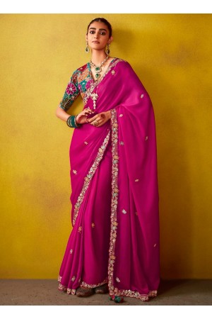 Rani glass tissue sequins embroidered wedding saree with blouse 2154